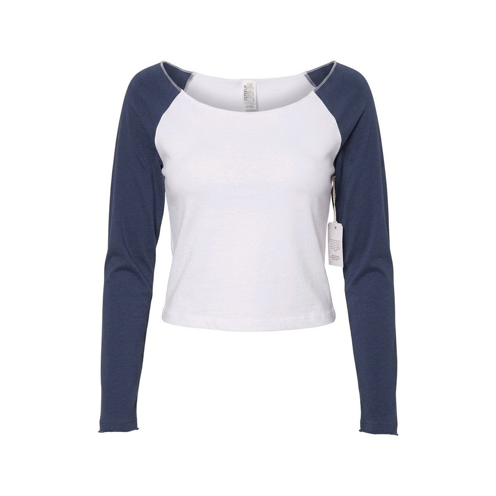 One Step Up Baseball Tee Navy Blue White Raglan Cotton Blend Sporty Large